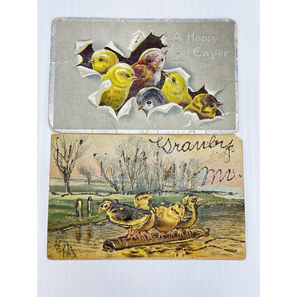 2 Antique A Happy Easter Greetings Postcard Baby Chicks